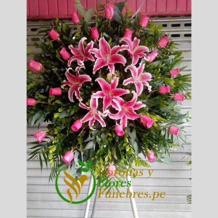 Lágrima Fúnebre liliums y rosas rosadas F50